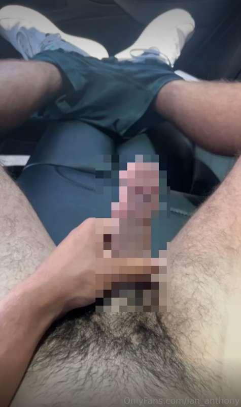 alone in my car, cock already hard and throbbing under my cl..