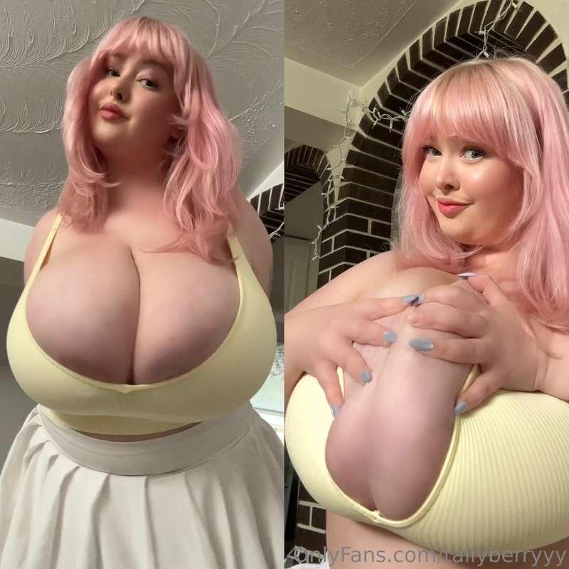 Bouncing my heavy round tits in this yellow sports bra 🩷🌸💦