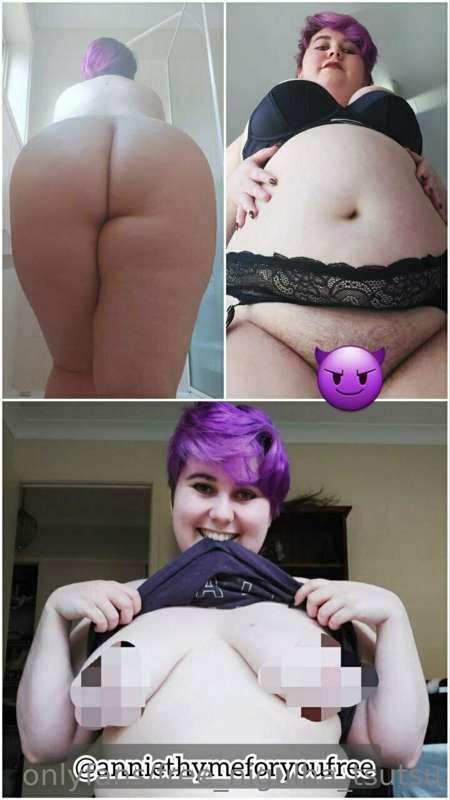Fat ass, DD tits, thick thighs, hairy pussy and a cute smile..