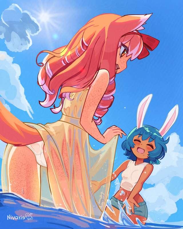 Harriet and Tira take a dip