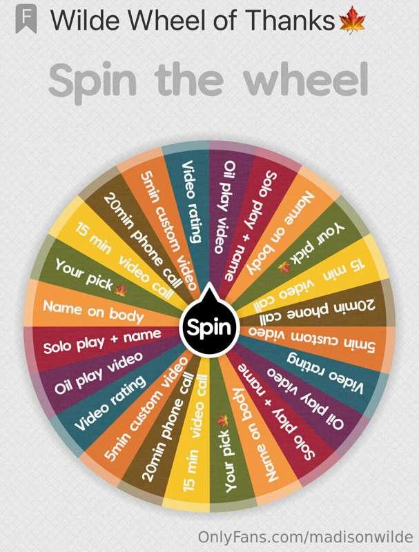 🦃HAPPY THANKSGIVING🦃

💋WILDE WHEEL OF THANKS💋

‼️TODAY ONLY‼..