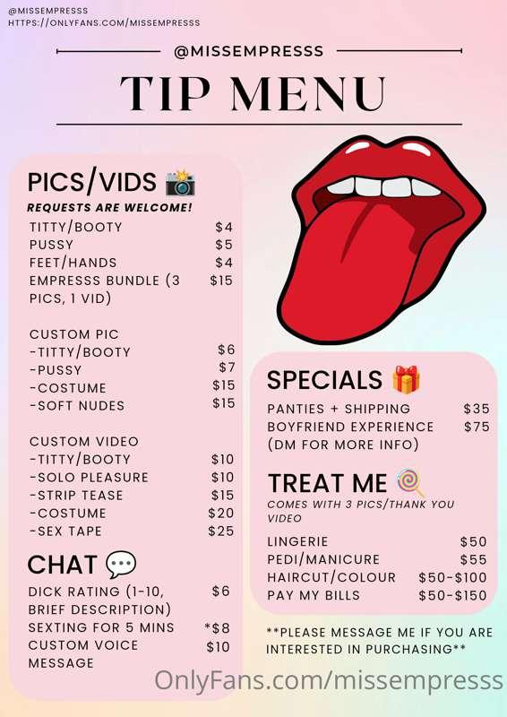 🔞🍑 TIP MENU 🍑🔞

I have put together a tip menu for my subscr..