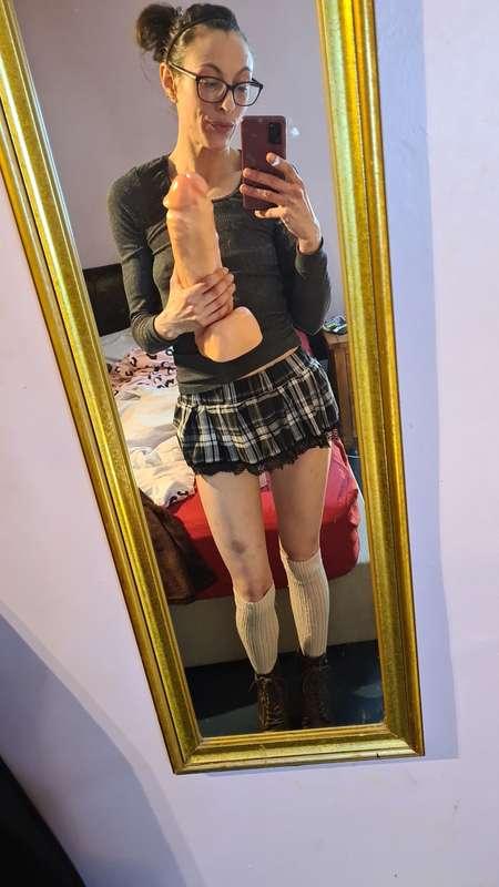 Do you like my new big dildo ?? 

Not sure I'll get it in my holes tbh 😅 will be fun trying for sure 😇

#bigdildo #miniskirt