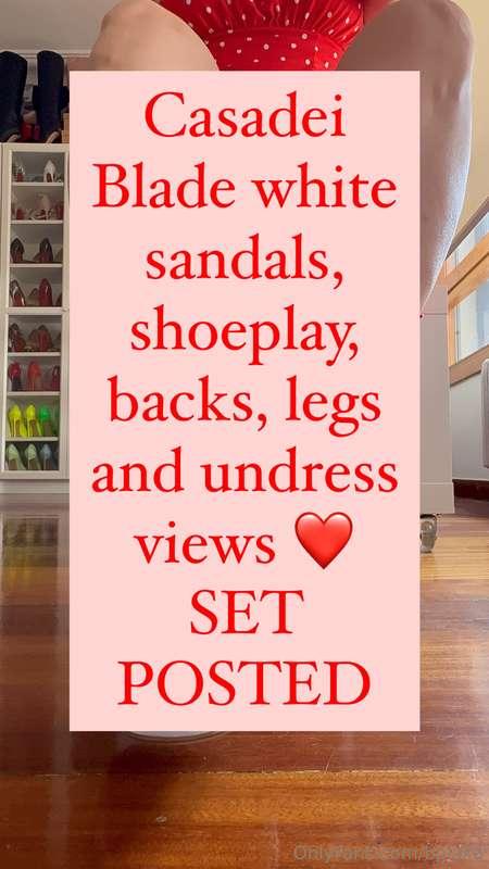 Casadei Blade white sandals, shoeplay, backs, legs and undre..