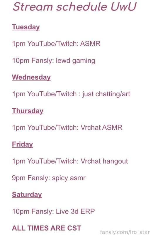 ❣️Hoi here’s the stream schedule for this week❣️

Sorry, it’s really boring. Still working on designing a cuter one.

~Links~
https://www.twitch.tv/iro_star_
https://youtube.com/@Iro_star
https://linktr.ee/iro_star