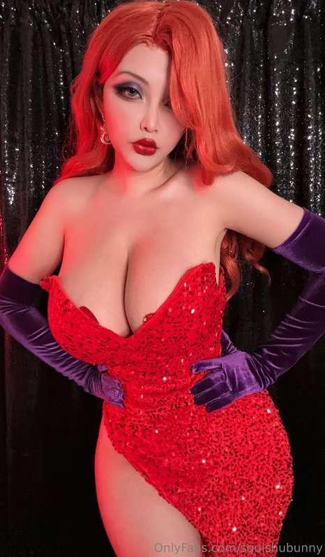 Jessica Rabbit with her tiny pearl panties peaking at you, b..