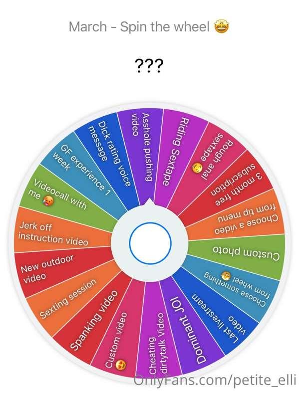 MARCH - Spin the Wheel 🤩
1 Spin - 15$
3 spins - 35$ 

Sooo g..