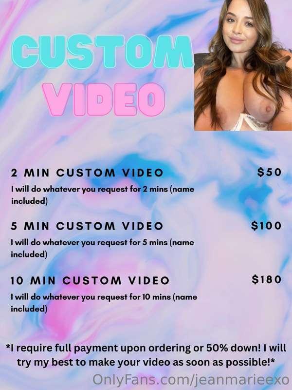 Here are my custom video rates, let me know if you would lik..