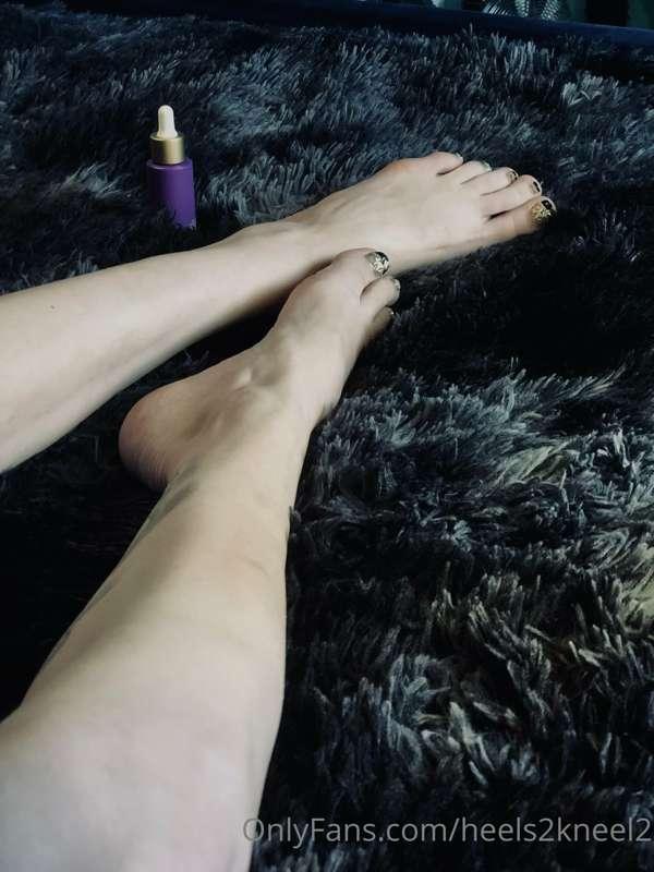 CBD creamy oil massaged into my soft feet, ankles, and calve..