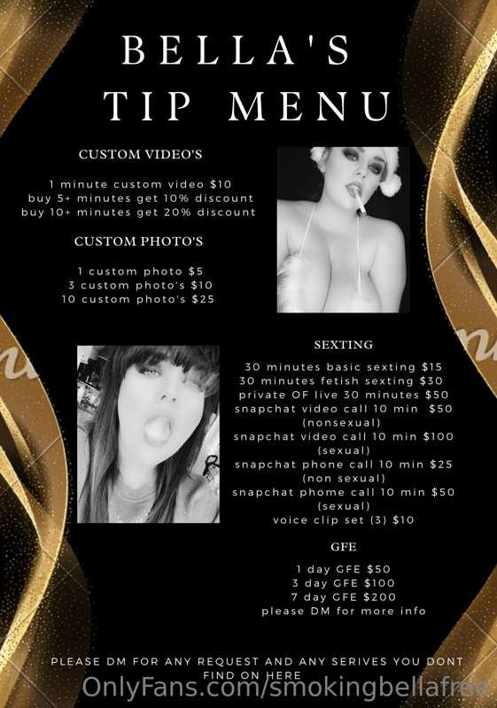 🥰Here is my tip menu for any type of custom 🥰
For ALL my PPV..