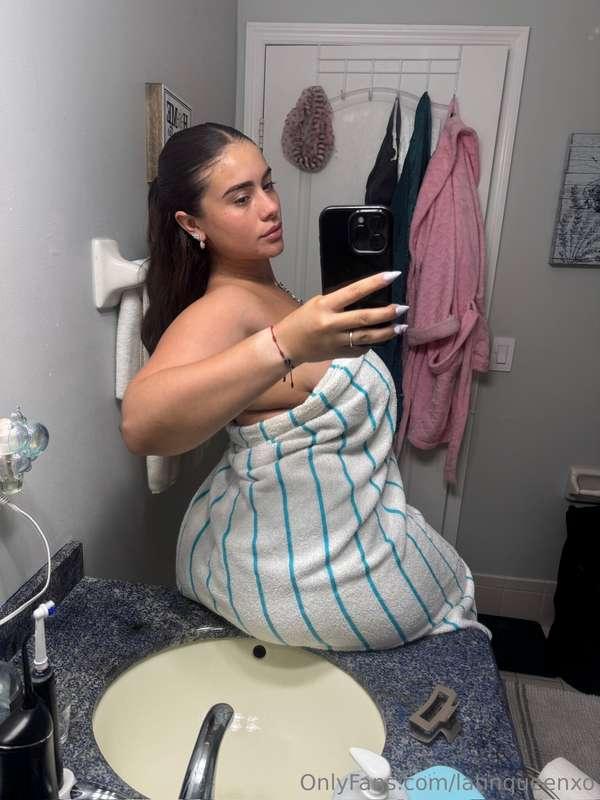 fresh out the shower… towel barely holding on 😮‍💨