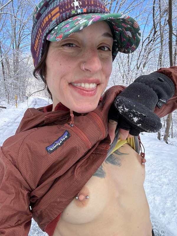 Tits out even when it's freezing!
