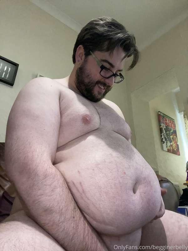 All this belly folding over and filling my lap feels so amaz..