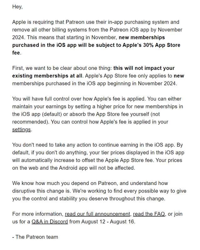 Apple-Fee and Patreon website update