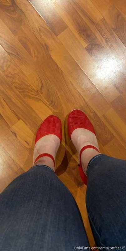 My favourite red wedges, my feet need a nice massage after w..
