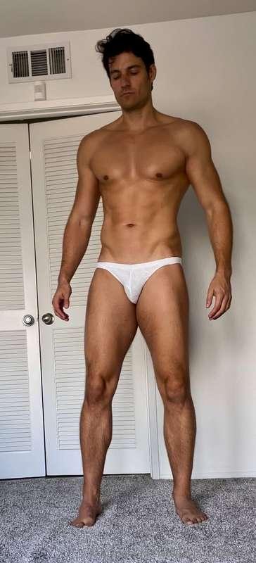 Trying on new undies