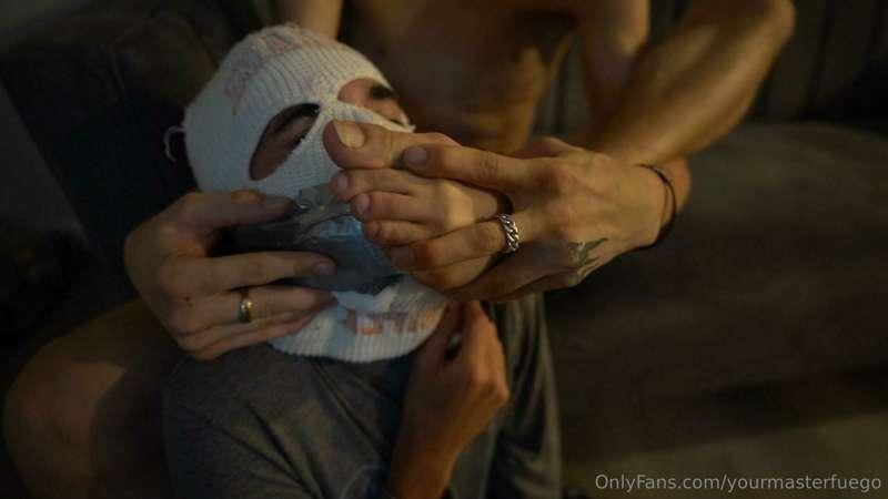 Rubbing my Alpha Feet all over my sweaty socks taped into th..