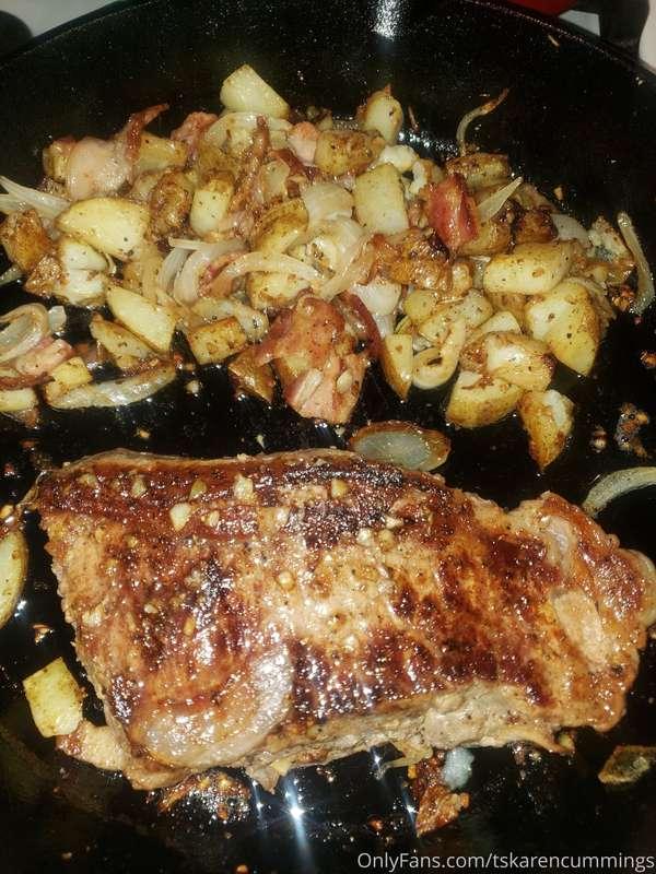 AND SHE COOKS TOO! Broiled steak with homemade hash anybody,..