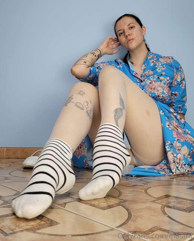 White sheer pantyhose with ankle socks.