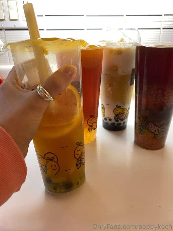 Splurged on 4 boba today 😇 cover and get some big bloated be..