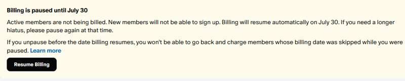 July Billing paused