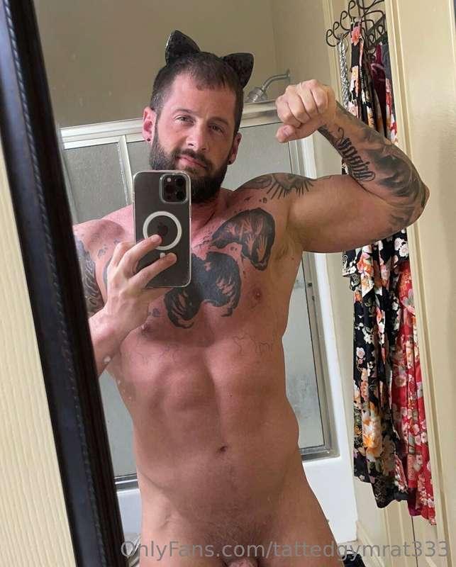 She set her cat ears down so I had to try them on. Its the b..