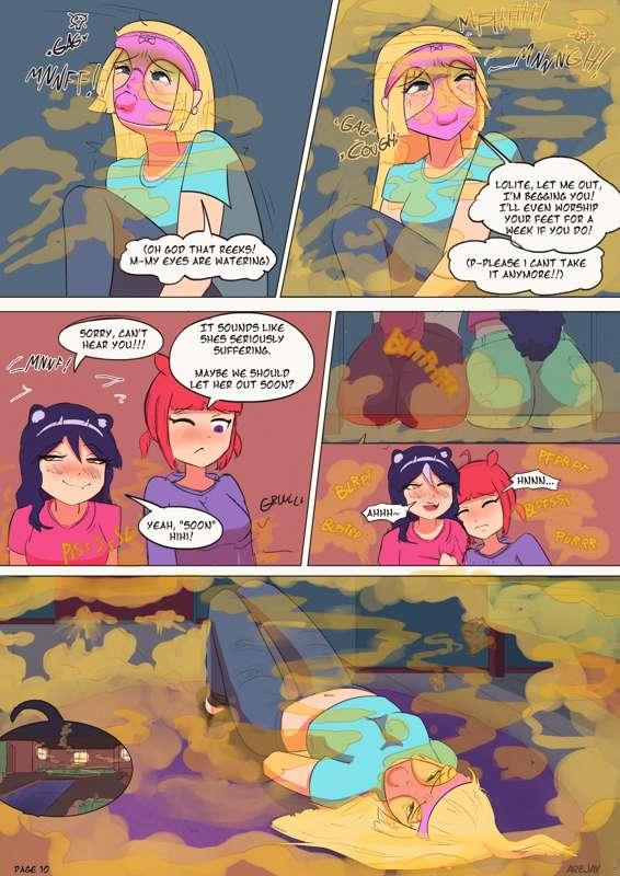 Skunkgirl helping shy girl relieve her pent-up gas comic (Page 6-10)