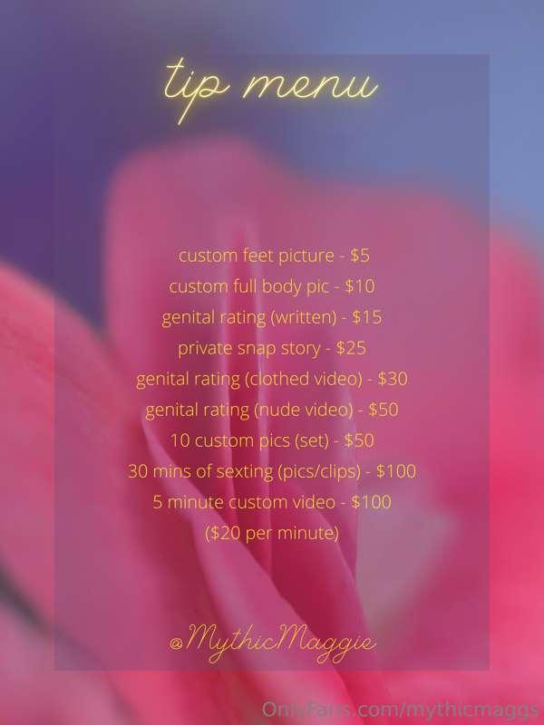 I made a tip menu! Pre-made list coming soon! For now, feel ..
