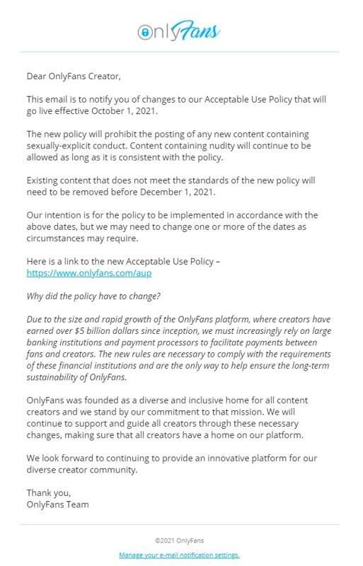 Hi guys 😅

I have unfortunate news!

A new Onlyfans policy w..