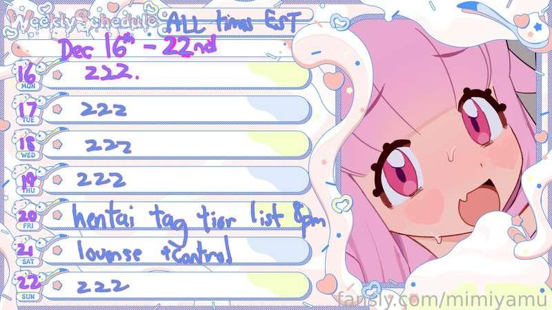 stream schedule for the week!

#vtuber #lewdtuber #hentai