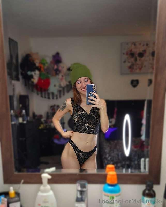Kinda digging the beanie + lingerie look haha