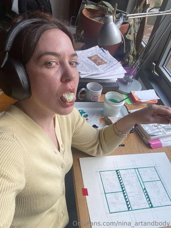 Early morning painting, poppin some gum, hot artsy girl vibe..