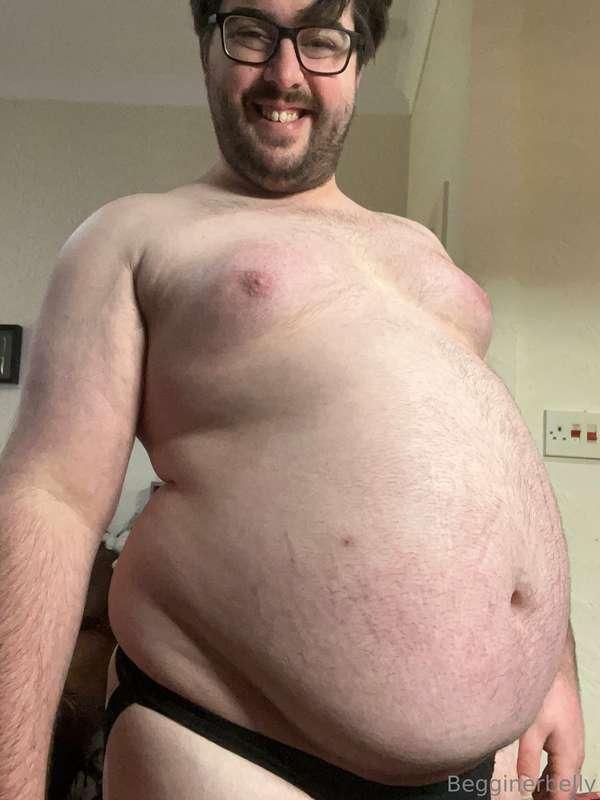 I feel so fat today, the way my belly is hanging down at the..