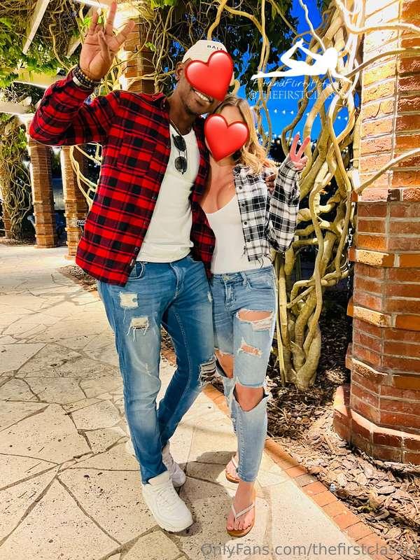 A little stroll in the city in our matching flannels ❤️🖤🤍 . ..