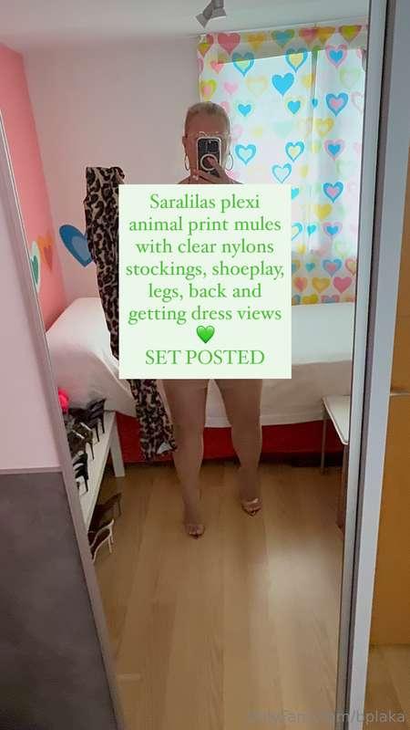 Saralilas plexi animal print mules with clear nylons stockin..