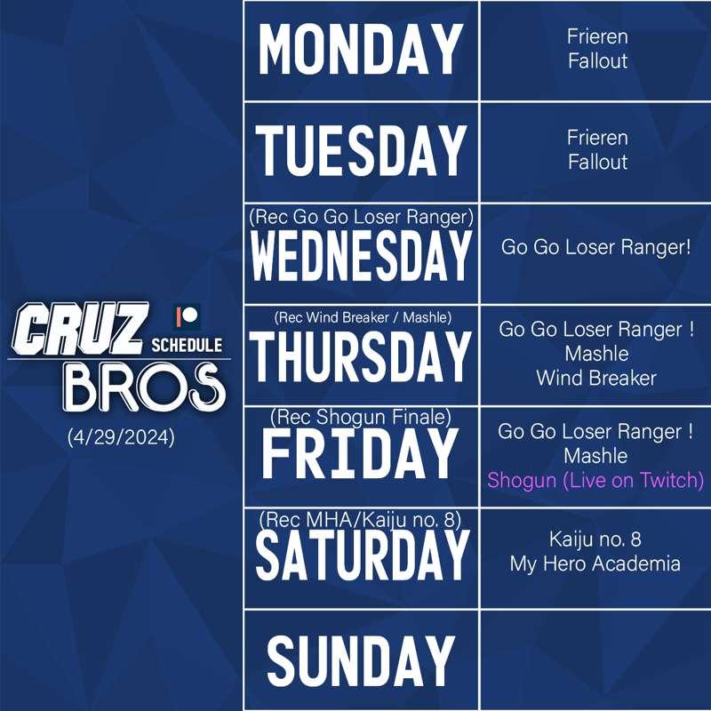 Cruz Bros Weekly Patreon Schedule (4/29/2024)