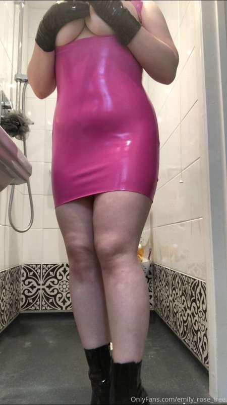 Love my latex spanking dress