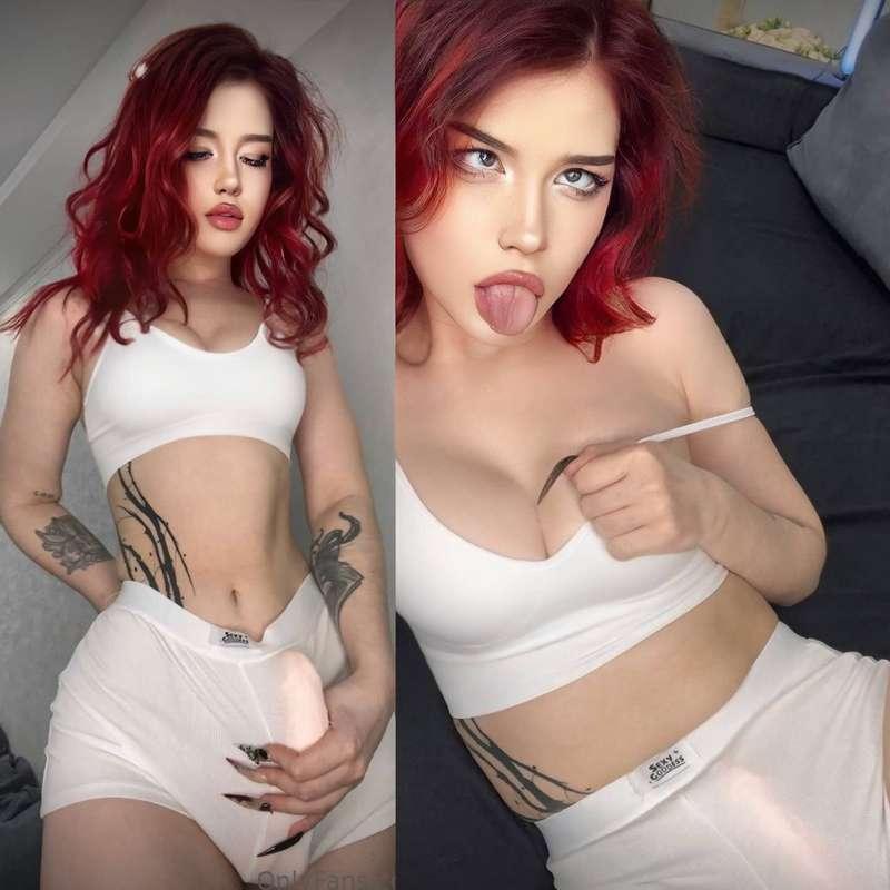 Cute fragile anime girl with devilish heart and angelic face..