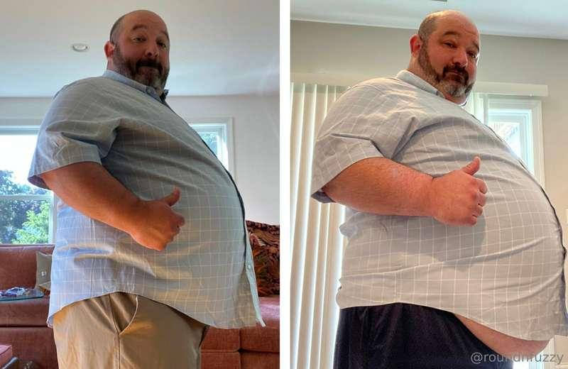 Before & Fatter! Same 3xl button down
Last summer to this su..