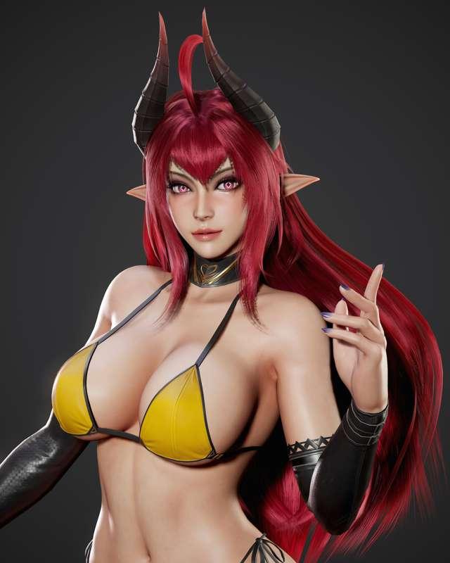"Daemon Girl" WIP 03 - Bikini textures/ Bones setup completed!