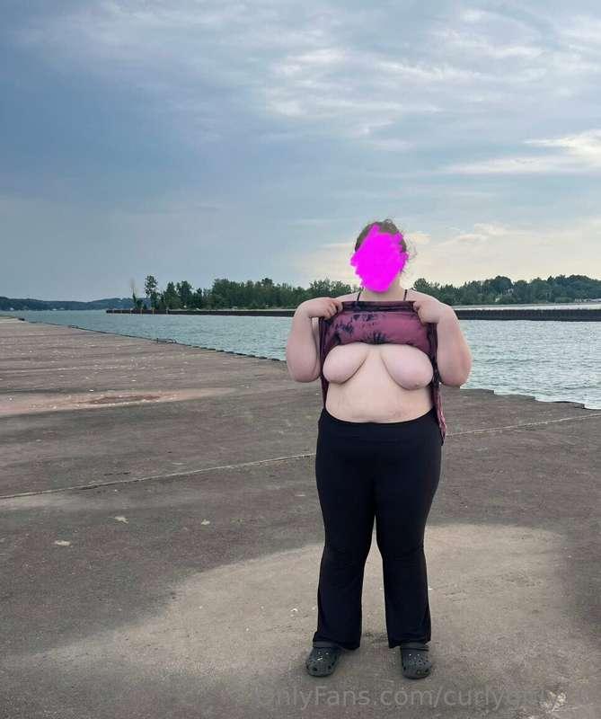 Flashing my titties on the pier