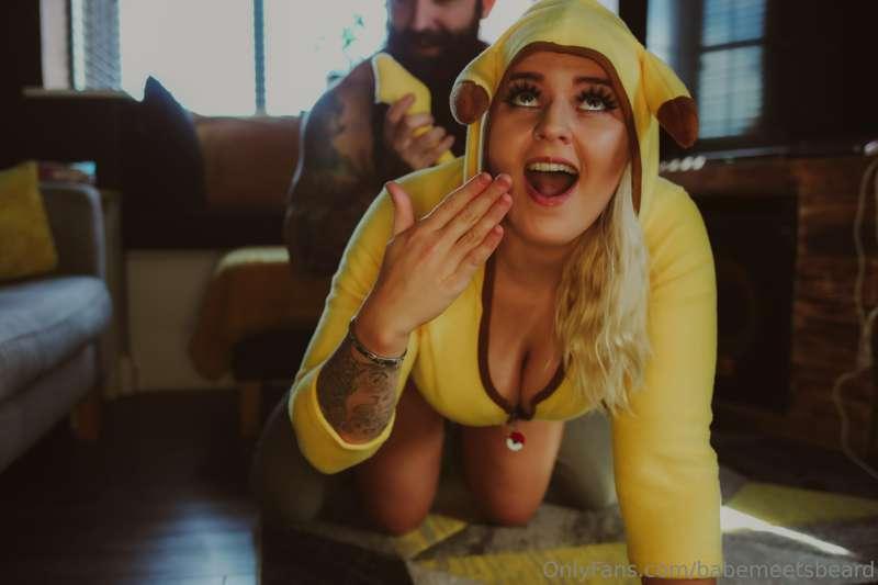 Pikachu outfit on?? Or off?? 😘😈

We got one for beard too 😉 ..