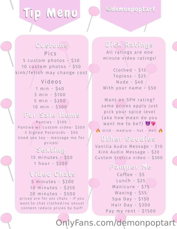 new tip menu! see something you want? let me know ☺️💖