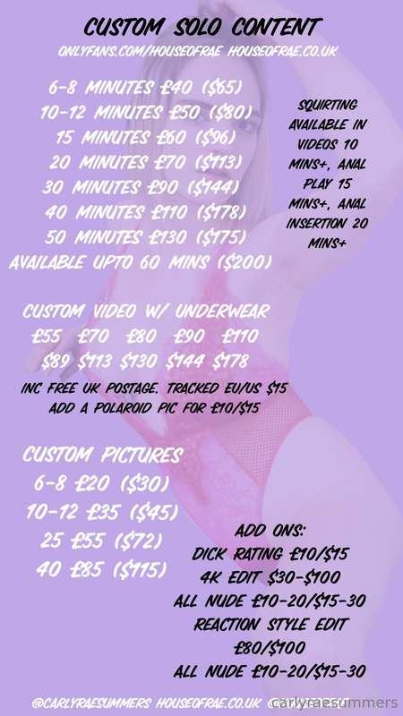 Updated Custom Content Price List 📷💕📽️ Videos available from..