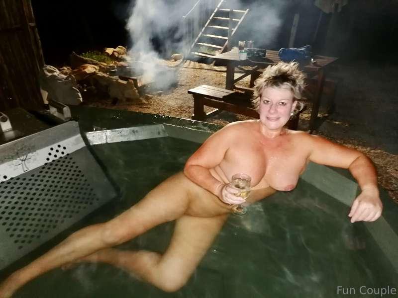 One of my favourite things to do naked. Soaking in the hot w..