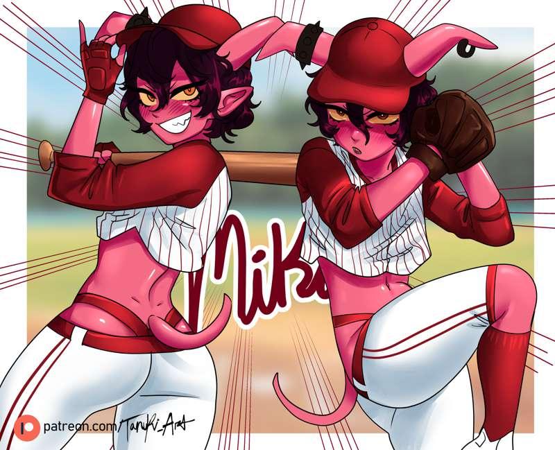 [OC] Mika in a slutty baseball outfit