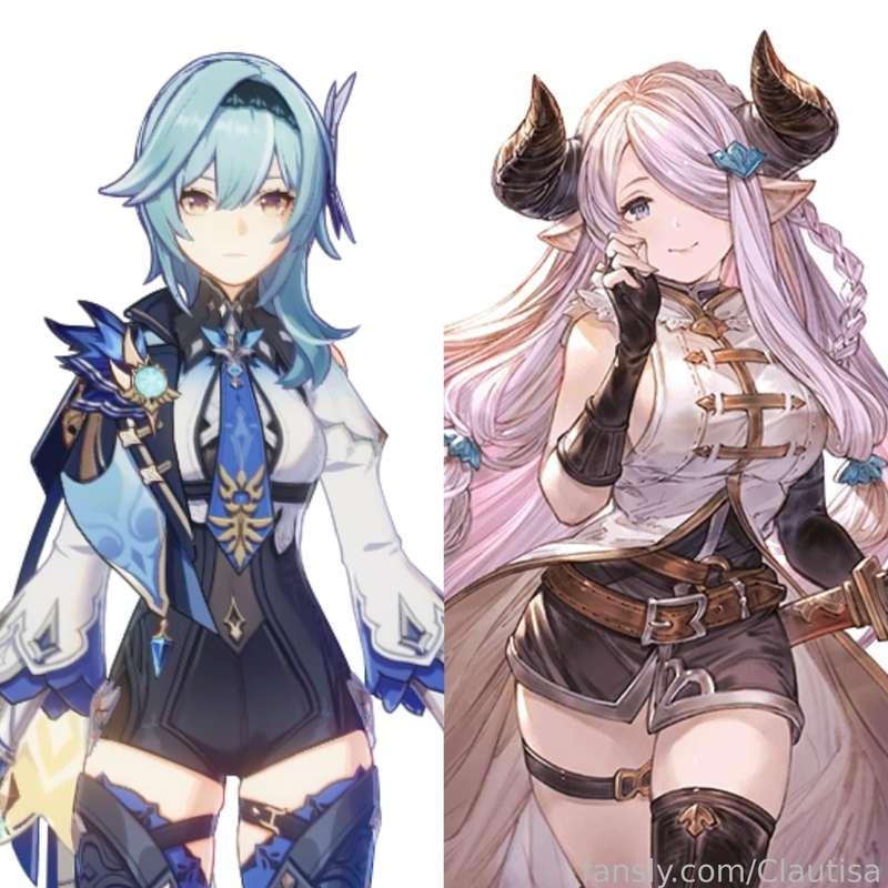 Thinking of doing a casual bday set for either Eula (Genshin) or Narmaya (GBF) 😳
But I’m indecisive as usual lol
The causal outfit I’m thinking is a white tied crop top with a cute black thong and some thigh highs &gt;:) 
The shirt will get wet 🤫 LMAO 
So tell me in the comments which one u guys would like to see! 