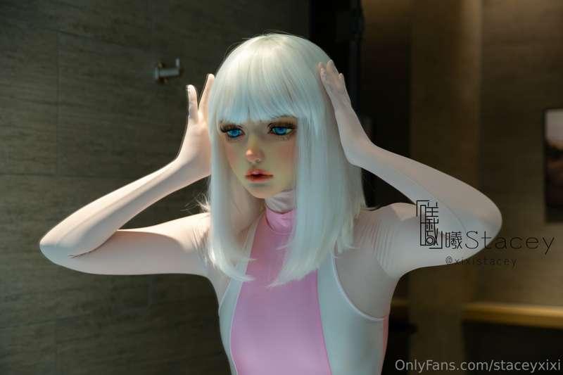I'm a doll in bikini high cut bathing suit and thigh high st..