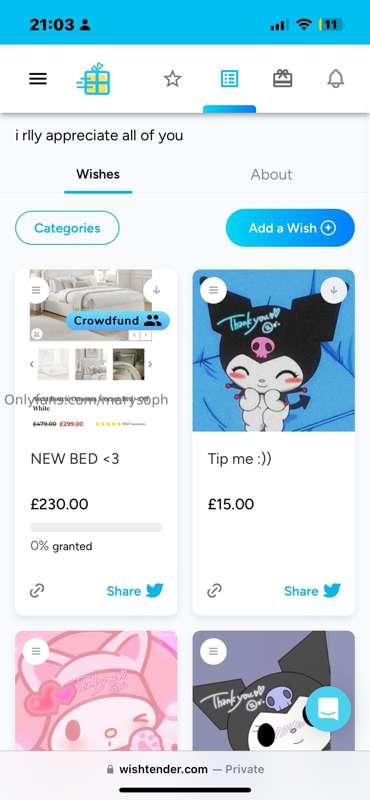 https://www.wishtender.com/marysoph
So my bed broke :/ any t..