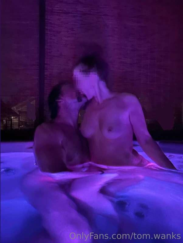 Relaxing in the hot tub after a tough leg day workout with @..